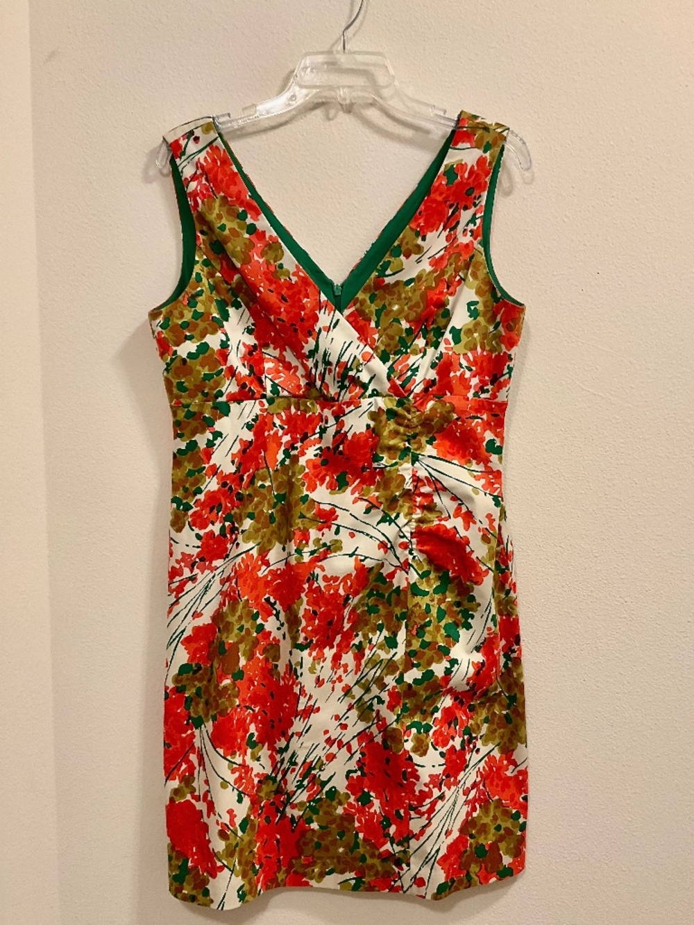 "Donna Ricco NY" Sleeveless Dress in Bright Red/Green Floral Pattern Sz 12